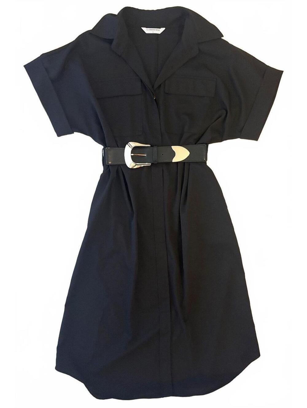 Commense Black Shirt Dress with Belt Size L #interview #capsule #lightweight